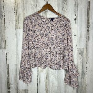 Aeropostale Women's Bell Sleeve Floral Top Pink White Size Large
